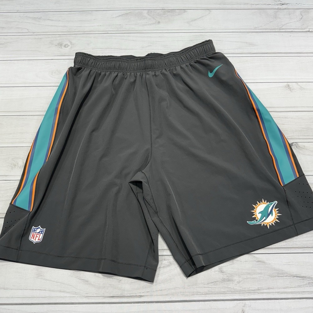 Nike Miami Dolphins Shorts Mens XXL Gray Blue Orange On Field 11" Inseam